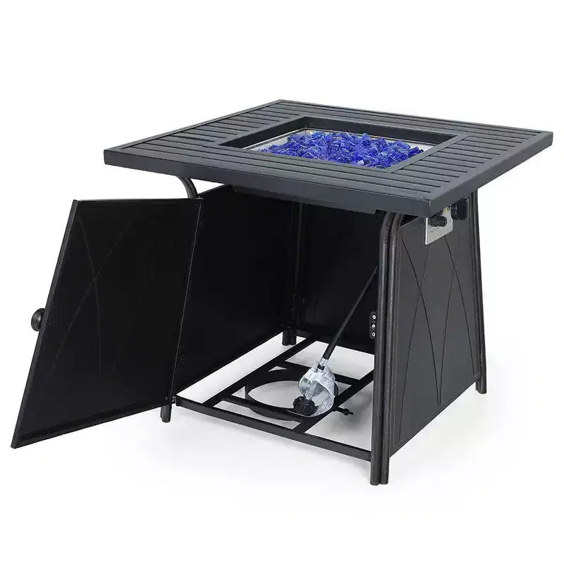 Set da pranzo da 5 pezzi per patio con tavolo quadrato da 28" con braciere a gas e sedie girevoli con braccioli - Captiva Designs: Posti a sedere per esterni, resistenti alla ruggine