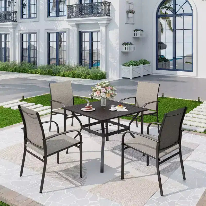 5pc Patio Dining Set with Steel Table with 1.57" Umbrella Hole & Padded Arm Chairs - Captiva Designs