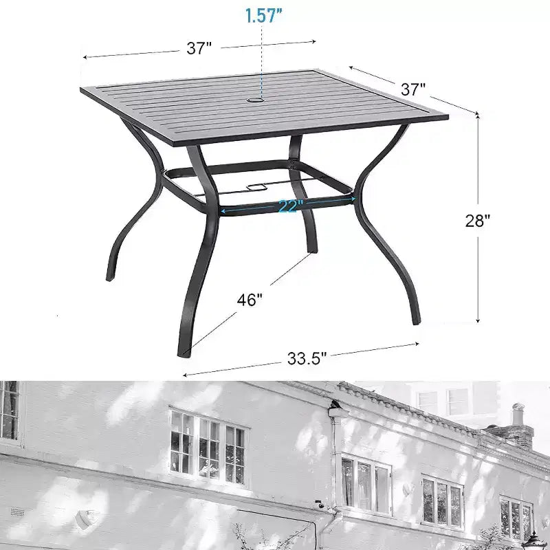 Set da pranzo da 5 pezzi per esterni con tavolo in acciaio con foro per ombrellone da 1,57" e sedie a braccioli imbottite - Captiva Designs