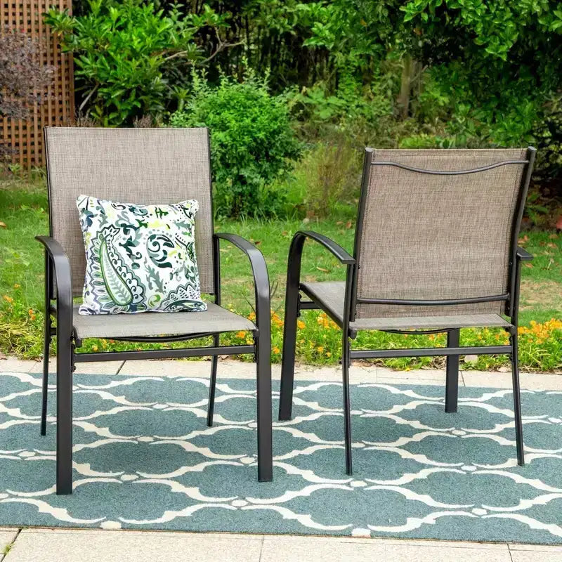 Set da pranzo da 5 pezzi per esterni con tavolo in acciaio con foro per ombrellone da 1,57" e sedie a braccioli imbottite - Captiva Designs