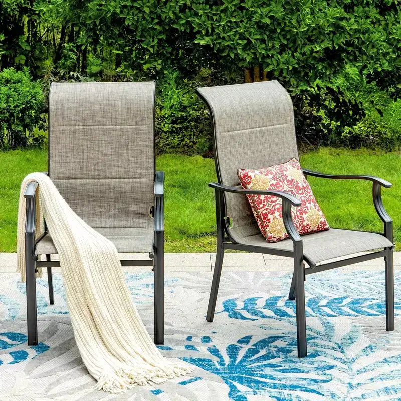 Set da pranzo da esterno 7 pezzi con tavolo rettangolare con foro per ombrellone da 1,9" e sedie in Textilene imbottite - Grigio/Nero - Captiva Designs: Struttura in acciaio