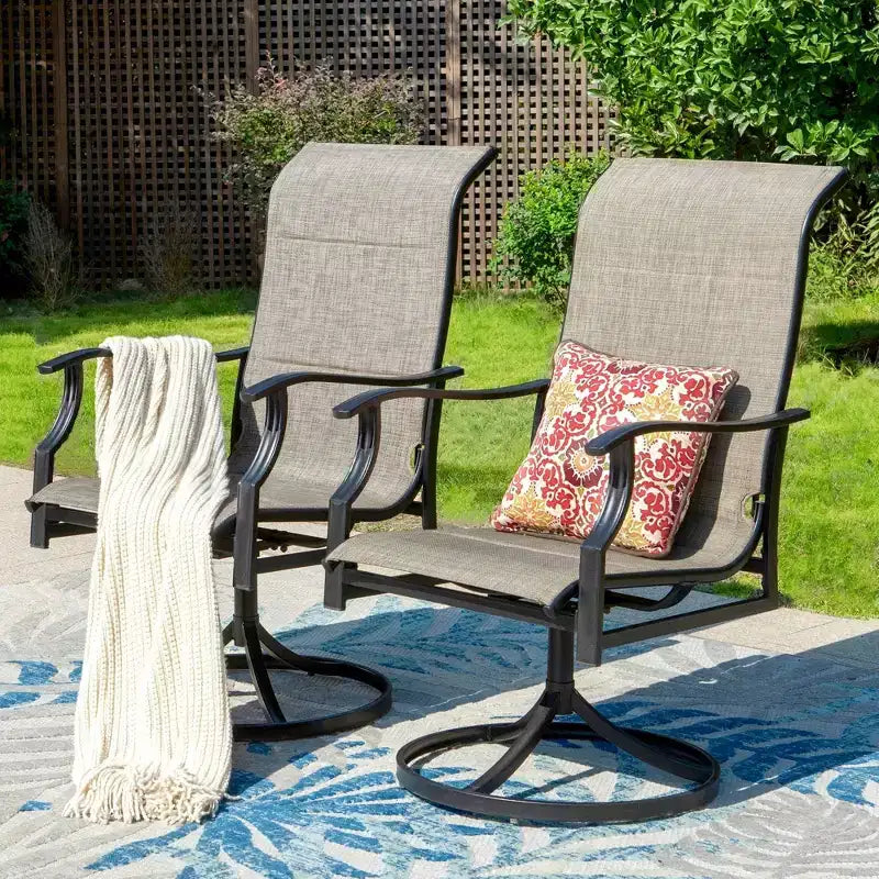 Set da pranzo da esterno 7 pezzi con tavolo rettangolare con foro per ombrellone da 1,9" e sedie in Textilene imbottite - Grigio/Nero - Captiva Designs: Struttura in acciaio