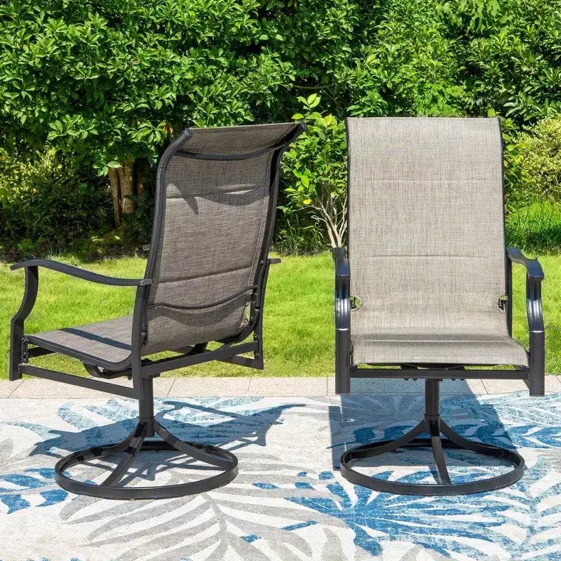 Set da pranzo da esterno 7 pezzi con tavolo rettangolare con foro per ombrellone da 1,9" e sedie in Textilene imbottite - Grigio/Nero - Captiva Designs: Struttura in acciaio
