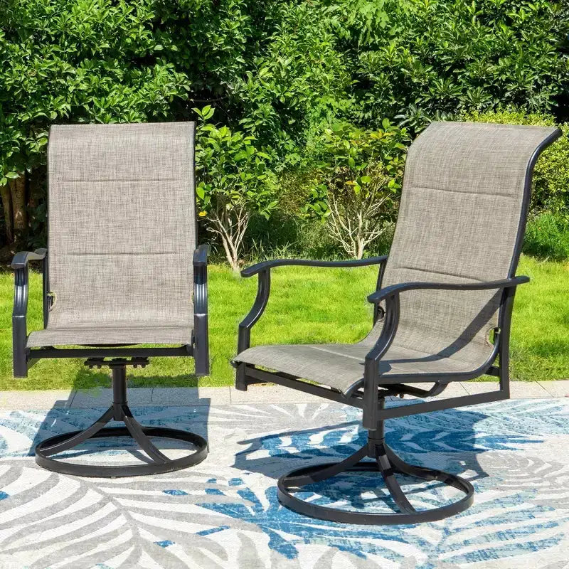 Set da pranzo da esterno 7 pezzi con tavolo rettangolare con foro per ombrellone da 1,9" e sedie in Textilene imbottite - Grigio/Nero - Captiva Designs: Struttura in acciaio