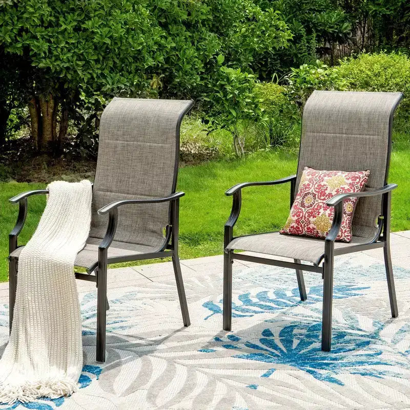 Set da pranzo da esterno 7 pezzi con tavolo rettangolare con foro per ombrellone da 1,9" e sedie in Textilene imbottite - Grigio/Nero - Captiva Designs: Struttura in acciaio