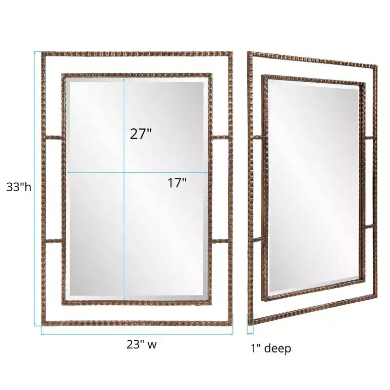 Specchio da parete e d'accento Gavin con cornice in metallo 33"x23": Rettangolare in ferro, nessun assemblaggio richiesto, arredamento moderno