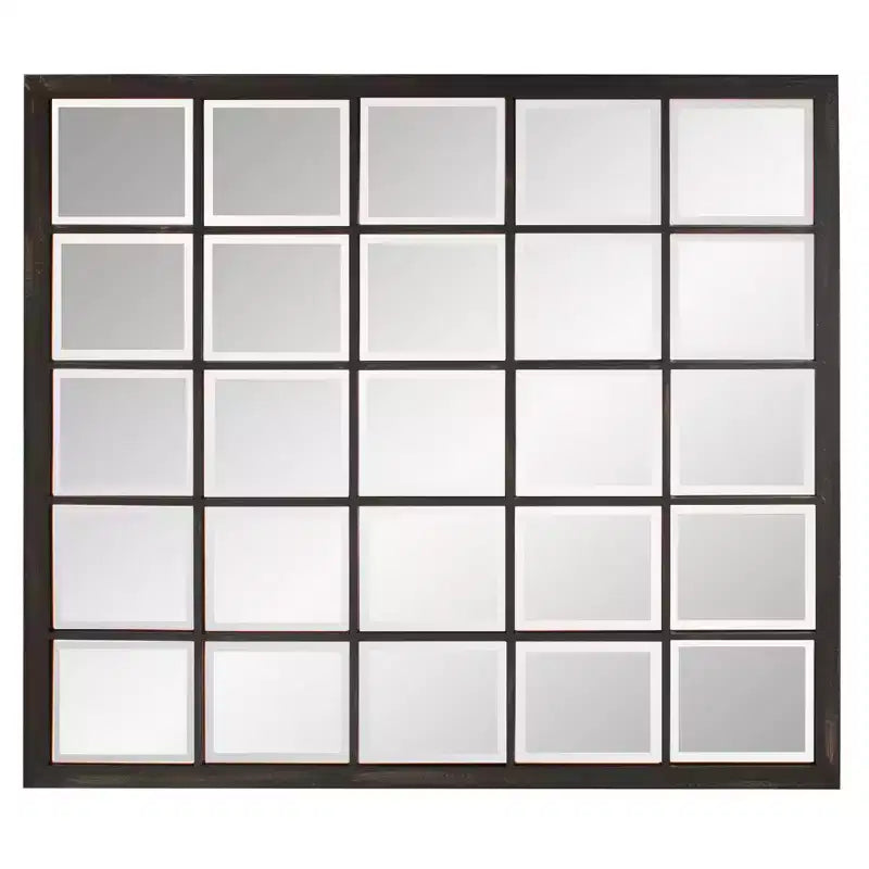 Specchio da parete superiore smussato con cornice in metallo: bronzo anticato, rettangolare, effetto finestre, da parete
