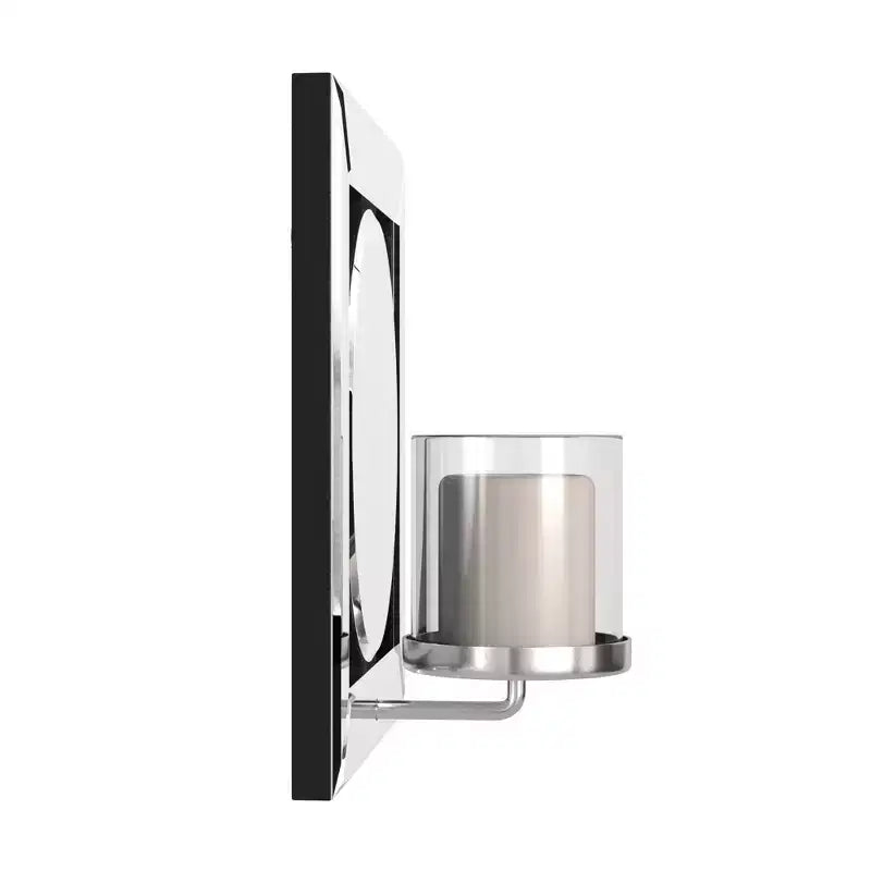 Specchio Quadrato con Portacandele Argento: 30,5 cm Moderno da Parete, Cornice in Legno, Nessun Montaggio Richiesto