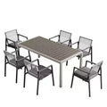 Christopher Knight Home Brooks 7 pcs Outdoor Aluminum and Wood Dining Set with Woven Rope, Gray/Black/Silver
