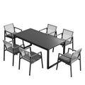 Christopher Knight Home Bennett 7 pcs Outdoor Modern Aluminum Dining Set with Woven Rope, Black/Gray