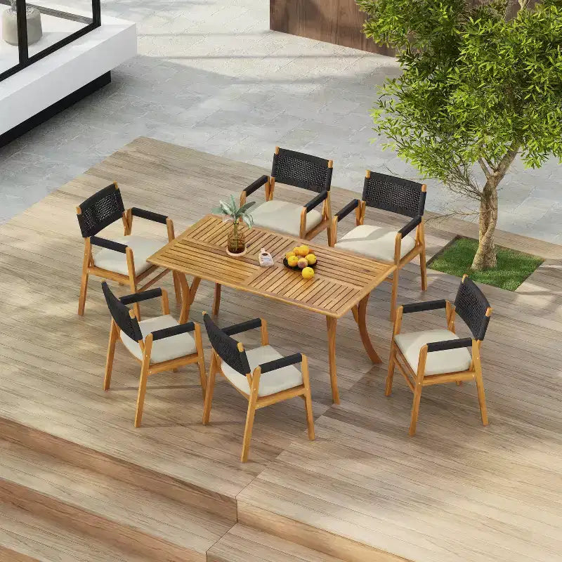 Christopher Knight Home Holomn Set da pranzo da 7 pezzi in acacia rustico con cuscini