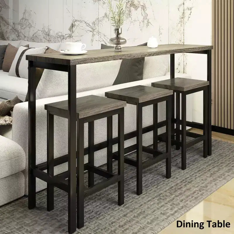 Set da Pranzo Whisen Farmhouse a 4 Pezzi con Tavolo Altezza Bancone e 3 Sgabelli