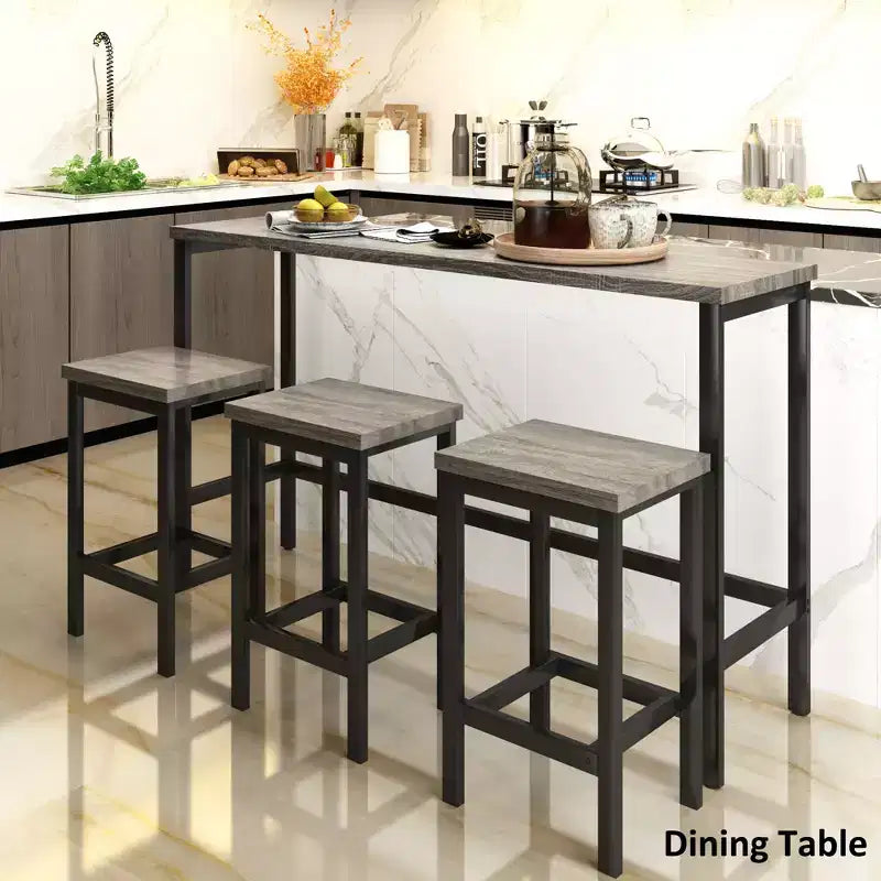 Set da Pranzo Whisen Farmhouse a 4 Pezzi con Tavolo Altezza Bancone e 3 Sgabelli