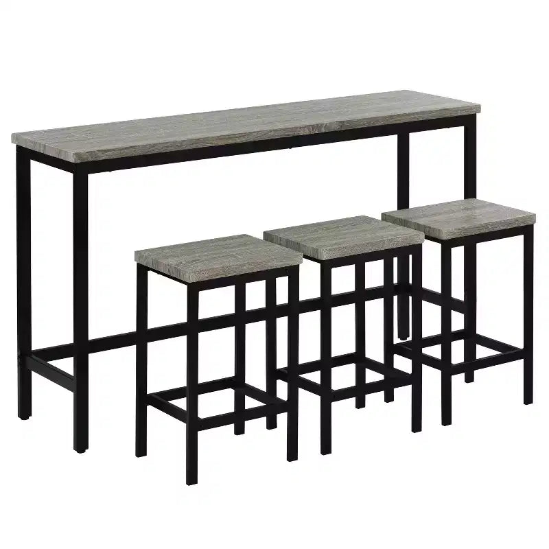 Set da Pranzo Whisen Farmhouse a 4 Pezzi con Tavolo Altezza Bancone e 3 Sgabelli
