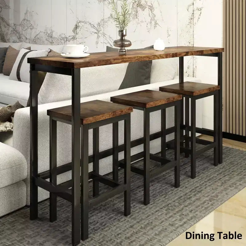 Set da Pranzo Whisen Farmhouse a 4 Pezzi con Tavolo Altezza Bancone e 3 Sgabelli
