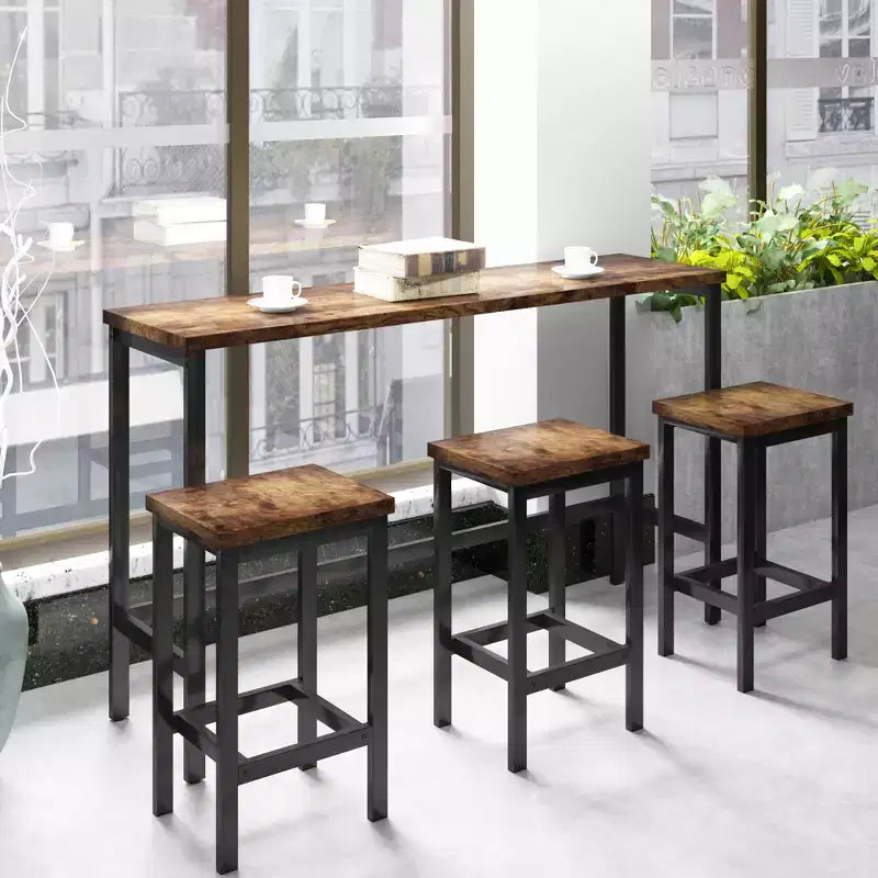Set da Pranzo Whisen Farmhouse a 4 Pezzi con Tavolo Altezza Bancone e 3 Sgabelli