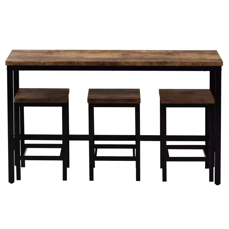 Set da Pranzo Whisen Farmhouse a 4 Pezzi con Tavolo Altezza Bancone e 3 Sgabelli