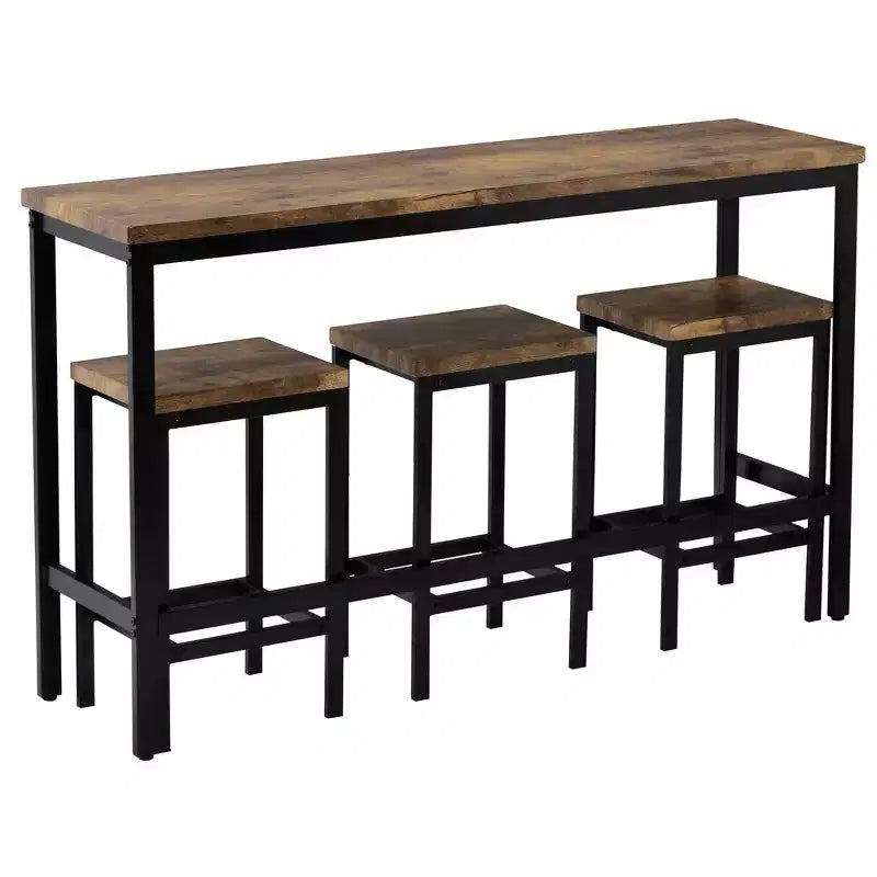 Set da Pranzo Whisen Farmhouse a 4 Pezzi con Tavolo Altezza Bancone e 3 Sgabelli