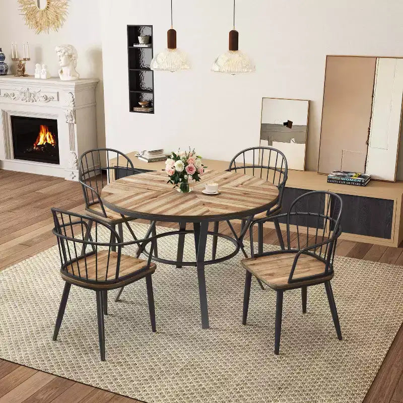 Christopher Knight Home Aura 5 Piece Modern Dining Set with Metal Base, Lignt Brown/Black
