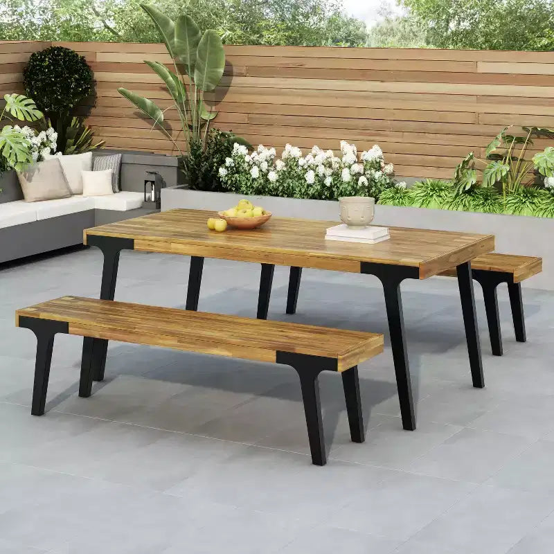Christopher Knight Home Harper Set da pranzo da esterno 3 pezzi in legno di acacia, teak/nero