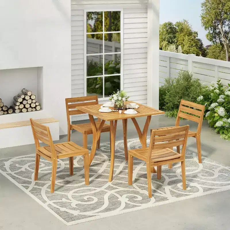 Christopher Knight Home Wren Set da pranzo da esterno 5 pezzi in legno di acacia, teak