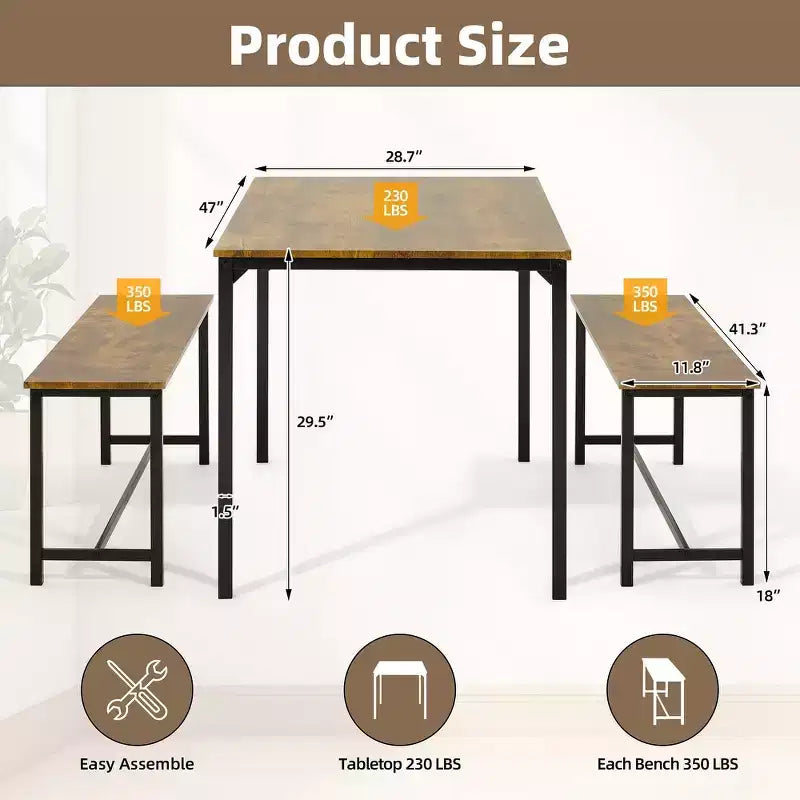 Set da Pranzo EROMMY per 4-6 Persone, Tavolo Extra-Lungo con 2 Panche