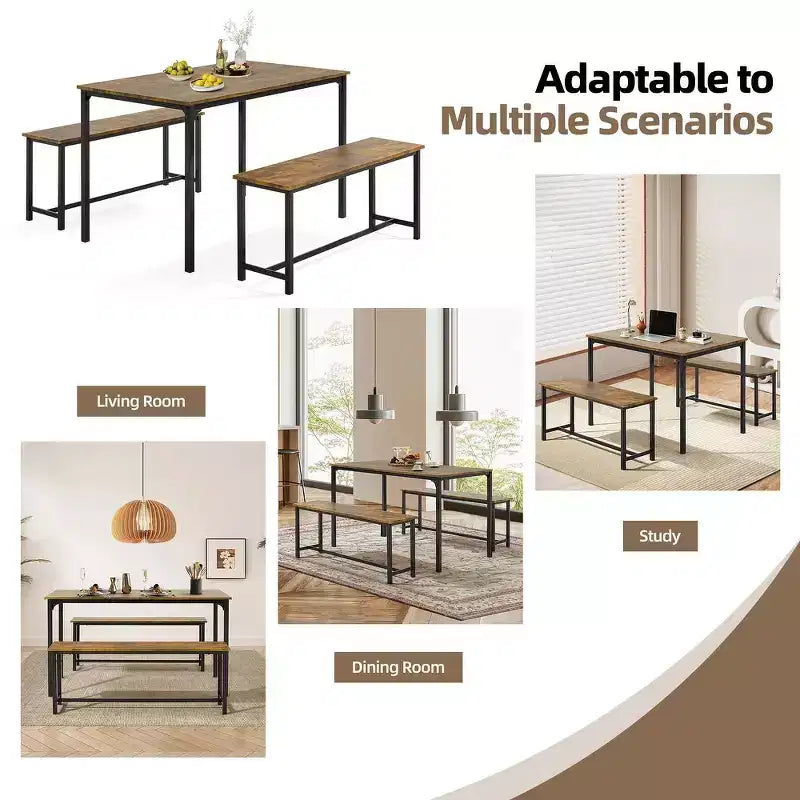 Set da Pranzo EROMMY per 4-6 Persone, Tavolo Extra-Lungo con 2 Panche