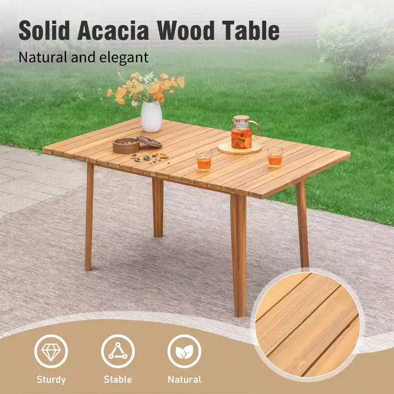 Captiva Designs Set da pranzo da esterno con sedie in rattan e 1 tavolo rettangolare in legno di acacia