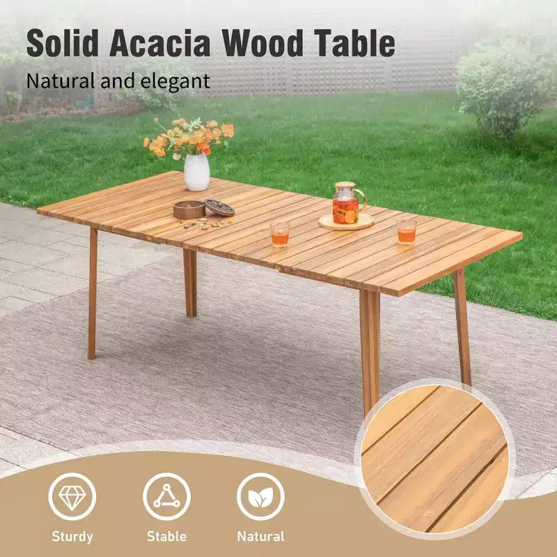 Captiva Designs Set da pranzo da esterno con sedie in rattan e 1 tavolo rettangolare in legno di acacia