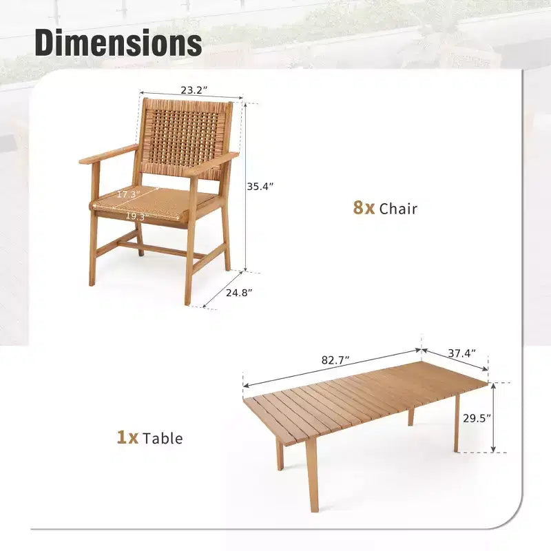 Captiva Designs Set da pranzo da esterno con sedie in rattan e 1 tavolo rettangolare in legno di acacia