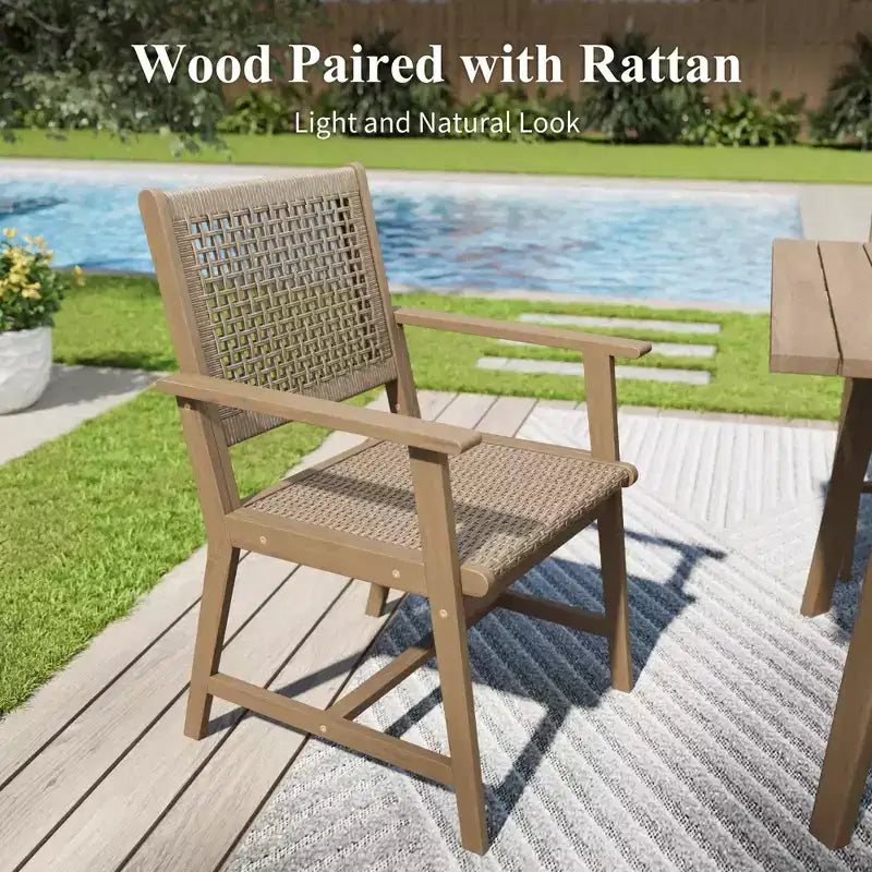 Captiva Designs Set da pranzo da esterno con sedie in rattan e 1 tavolo rettangolare in legno di acacia