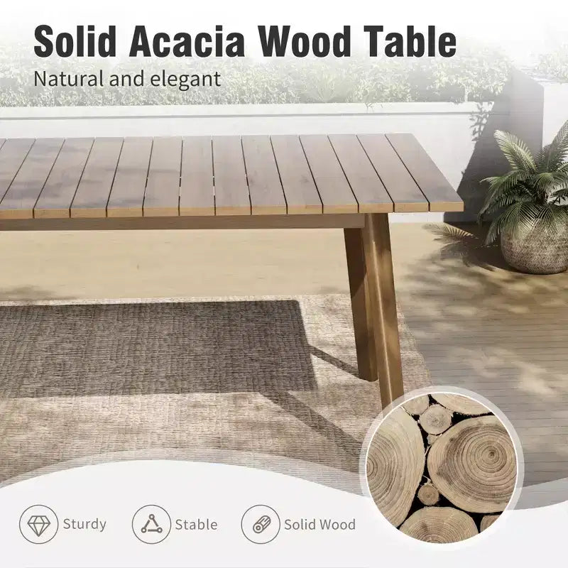 Captiva Designs Set da pranzo da esterno con sedie in rattan e 1 tavolo rettangolare in legno di acacia