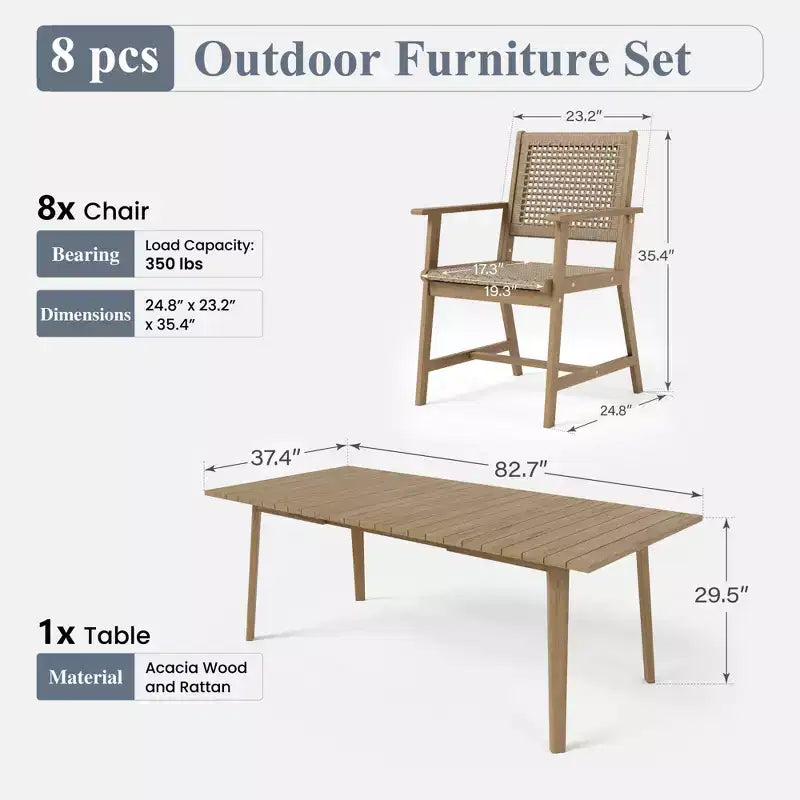 Captiva Designs Set da pranzo da esterno con sedie in rattan e 1 tavolo rettangolare in legno di acacia