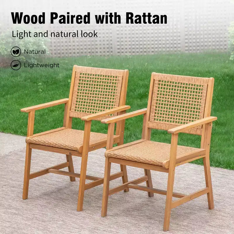 Captiva Designs Set da pranzo da esterno con sedie in rattan e 1 tavolo rettangolare in legno di acacia