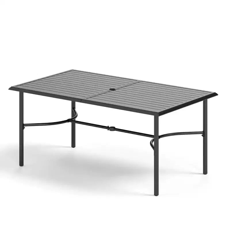 Captiva Designs Set da pranzo da esterno 7 pezzi con tavolo rettangolare con piano a doghe e sedie fisse in textilene grigio