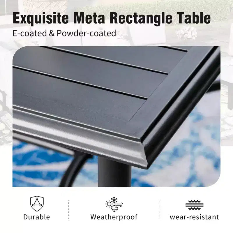 Captiva Designs Set da pranzo da esterno 7 pezzi con tavolo rettangolare con piano a doghe e sedie fisse in textilene grigio