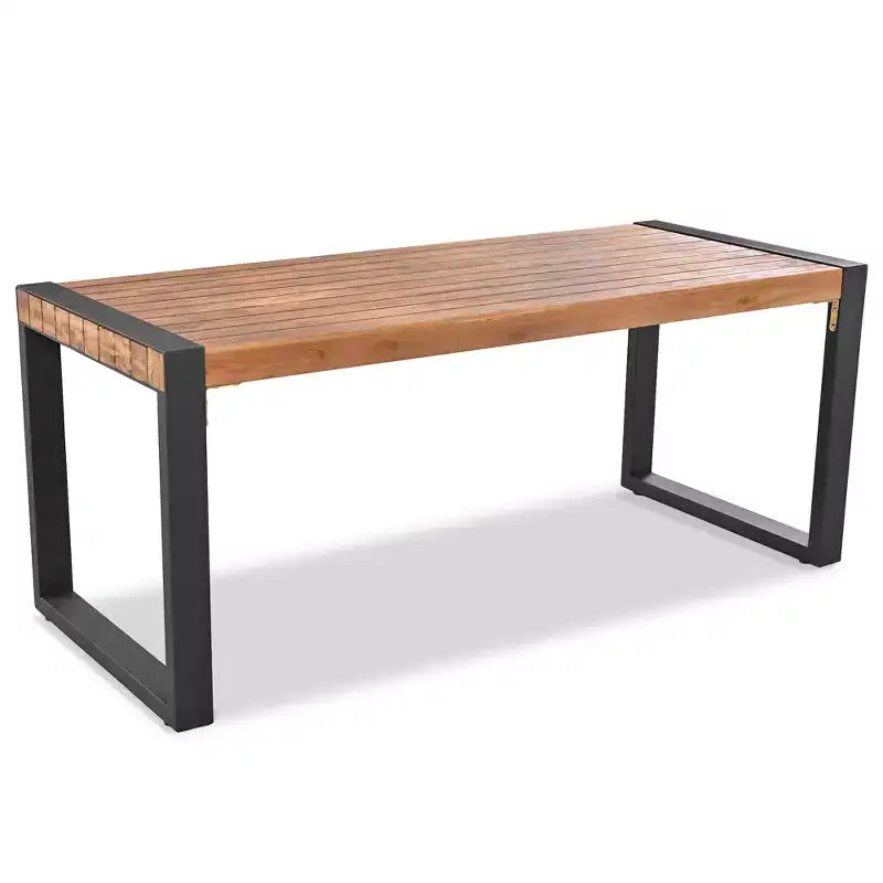 Set Tavolo Da Pranzo Per Esterni Whisen Resistente Alle Intemperie Con 2 Panche, Set Mobili Per Patio Con Texture Unica Del Piano, Piano In Legno Di Acacia E Struttura In Acciaio - Naturale