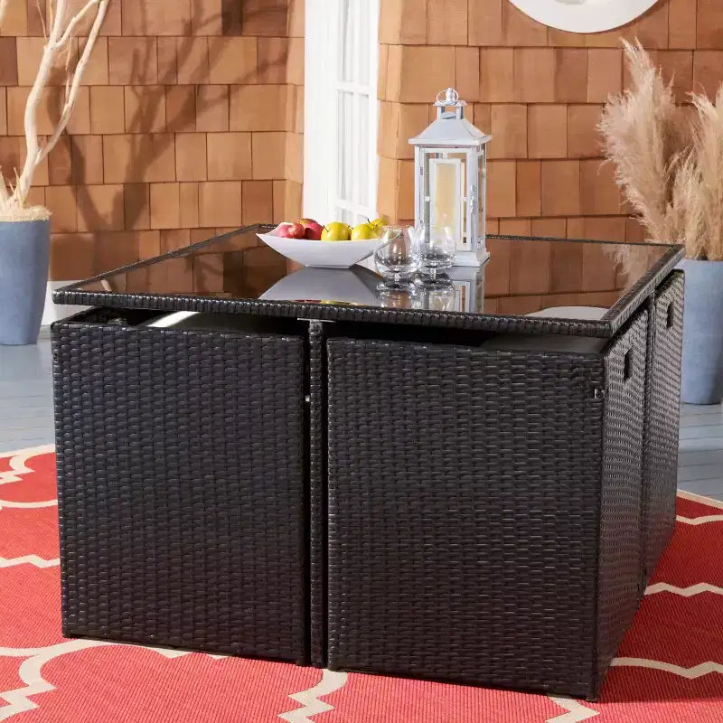 Set da Pranzo Klena 9 Pezzi - Interno/Esterno - PAT9024 - Nero/Beige - Safavieh