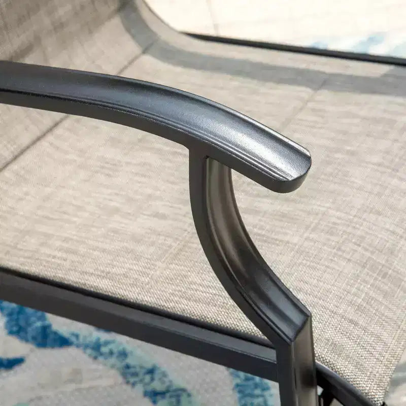 Captiva Designs Set da 7 Pezzi da Giardino Tavolo Rotondo in Acciaio Nero a Doghe con Foro per Ombrellone e Sedie in Textilene Marrone Grigio