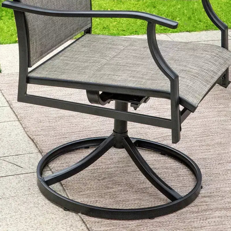 Captiva Designs Set da 7 Pezzi da Giardino Tavolo Rotondo in Acciaio Nero a Doghe con Foro per Ombrellone e Sedie in Textilene Marrone Grigio