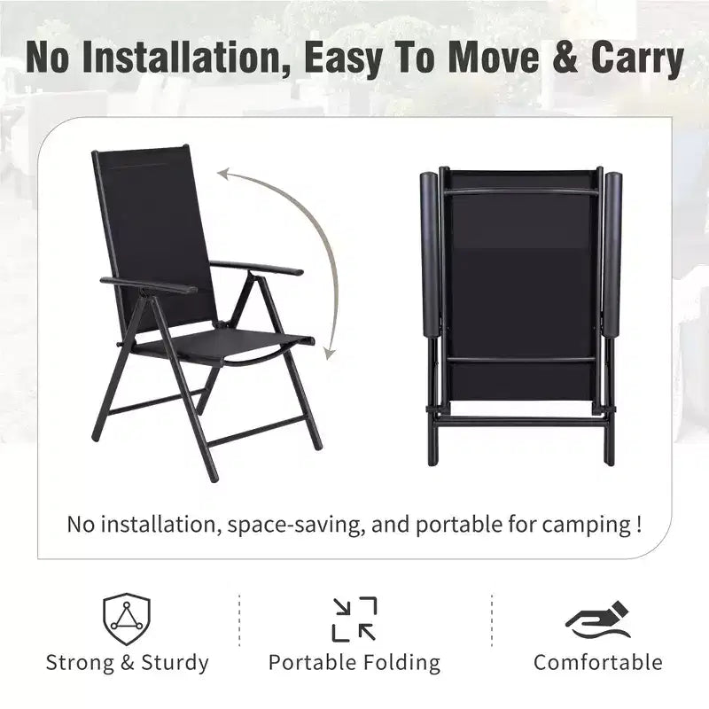 Captiva Designs Tavolo Quadrato in Metallo 9pz con Piano a Doghe Spazioso, Foro per Ombrellone e Sedie Pieghevoli Reclinabili in Tessuto Sling
