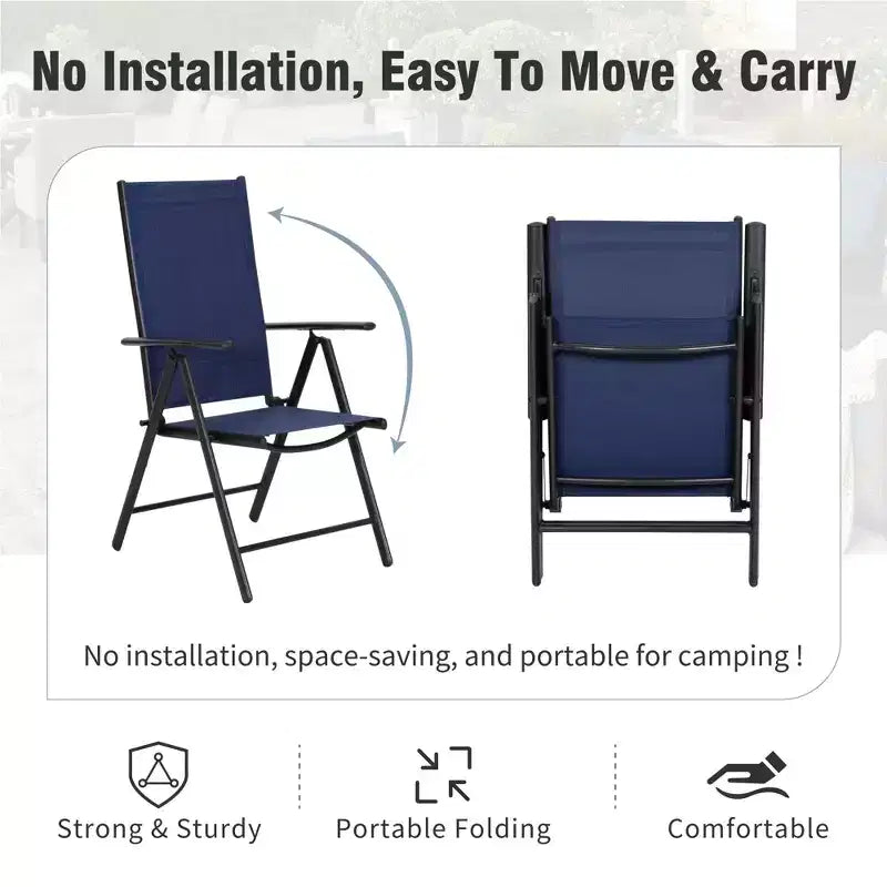 Captiva Designs Tavolo Quadrato in Metallo 9pz con Piano a Doghe Spazioso, Foro per Ombrellone e Sedie Pieghevoli Reclinabili in Tessuto Sling