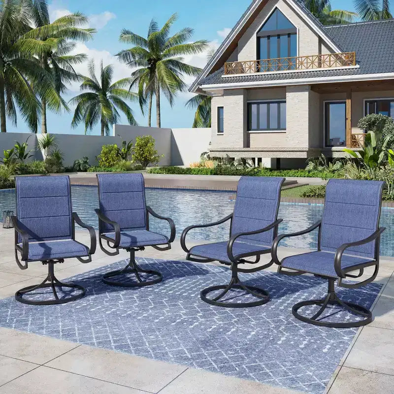 Captiva Designs set da 9 pezzi con ampio tavolo quadrato in metallo con piano a doghe e foro per ombrellone, e sedie girevoli in Textilene imbottite