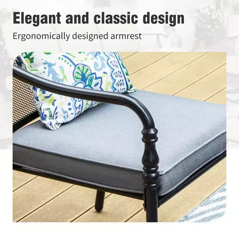 Captiva Designs Tavolo rettangolare spazioso da 9 pezzi con piano a doghe in metallo e foro per ombrellone e sedie fisse in acciaio con braccioli a zucca