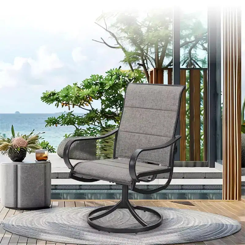 Captiva Designs Set da 9 Pezzi da Giardino Tavolo Rettangolare Estensibile in Acciaio Nero e Sedie Girevoli in Textilene