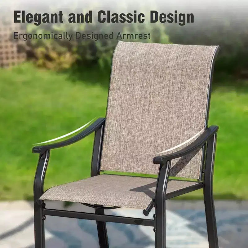 Captiva Designs Tavolo Rettangolare da Esterno 9 Pezzi in Acciaio Nero e Sedie Fisse in Textilene Marrone