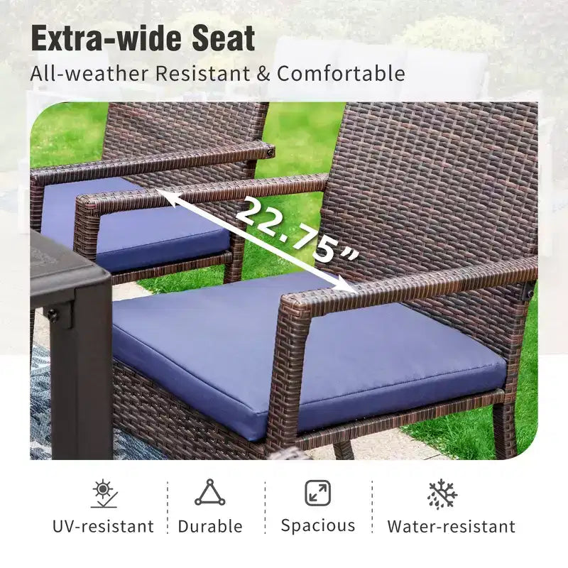 Captiva Designs Set da pranzo da 5 pezzi per esterni con tavolo in acciaio e foro per ombrellone e sedie in rattan con cuscini sfoderabili