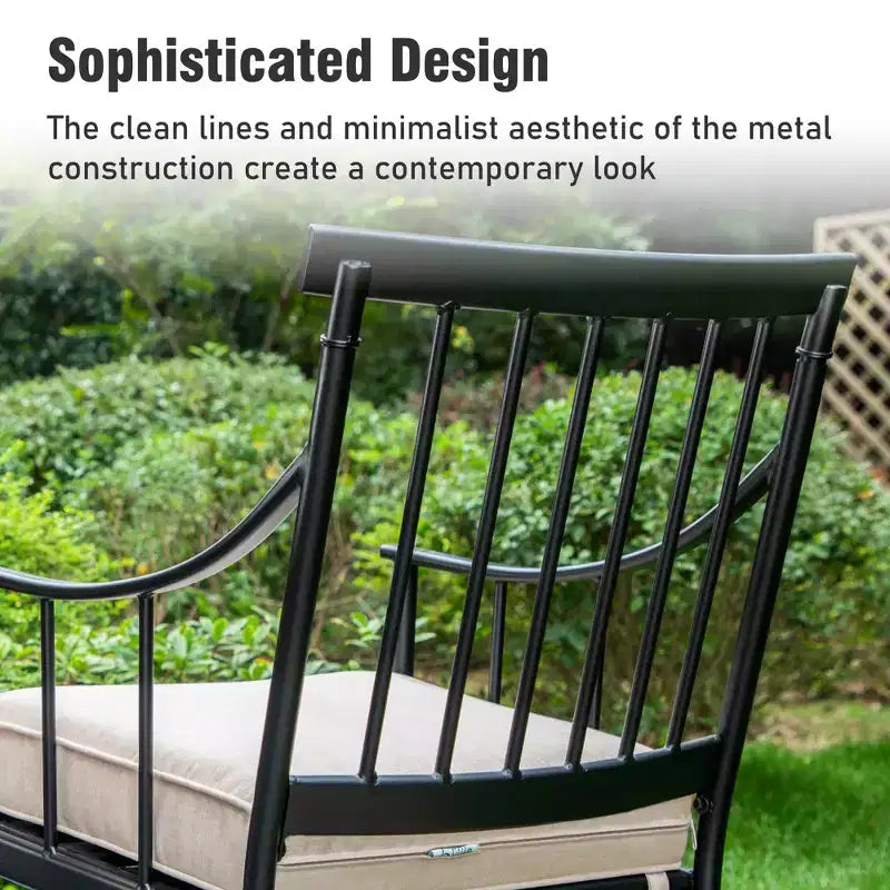 Captiva Designs Set da 9 pezzi, tavolo rettangolare in acciaio con piano a doghe regolabile e sedie a braccioli eleganti con cuscini per patio