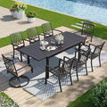 Captiva Designs 9pc Patio Slat-top Adjustable Steel Rectangle Dining Table & Black Metal Chairs