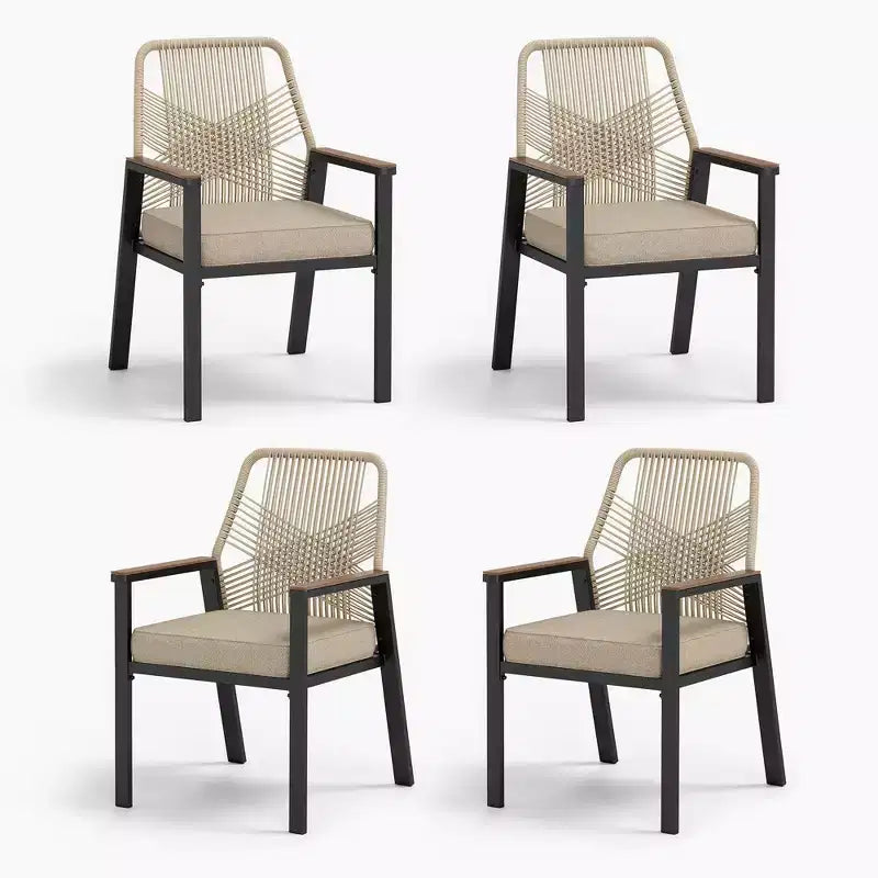 Captiva Designs Set da 7 Pezzi da Pranzo per Patio con Tavolo in Acciaio con Piano a Liste e Sedie in Rattan Beige con Cuscini
